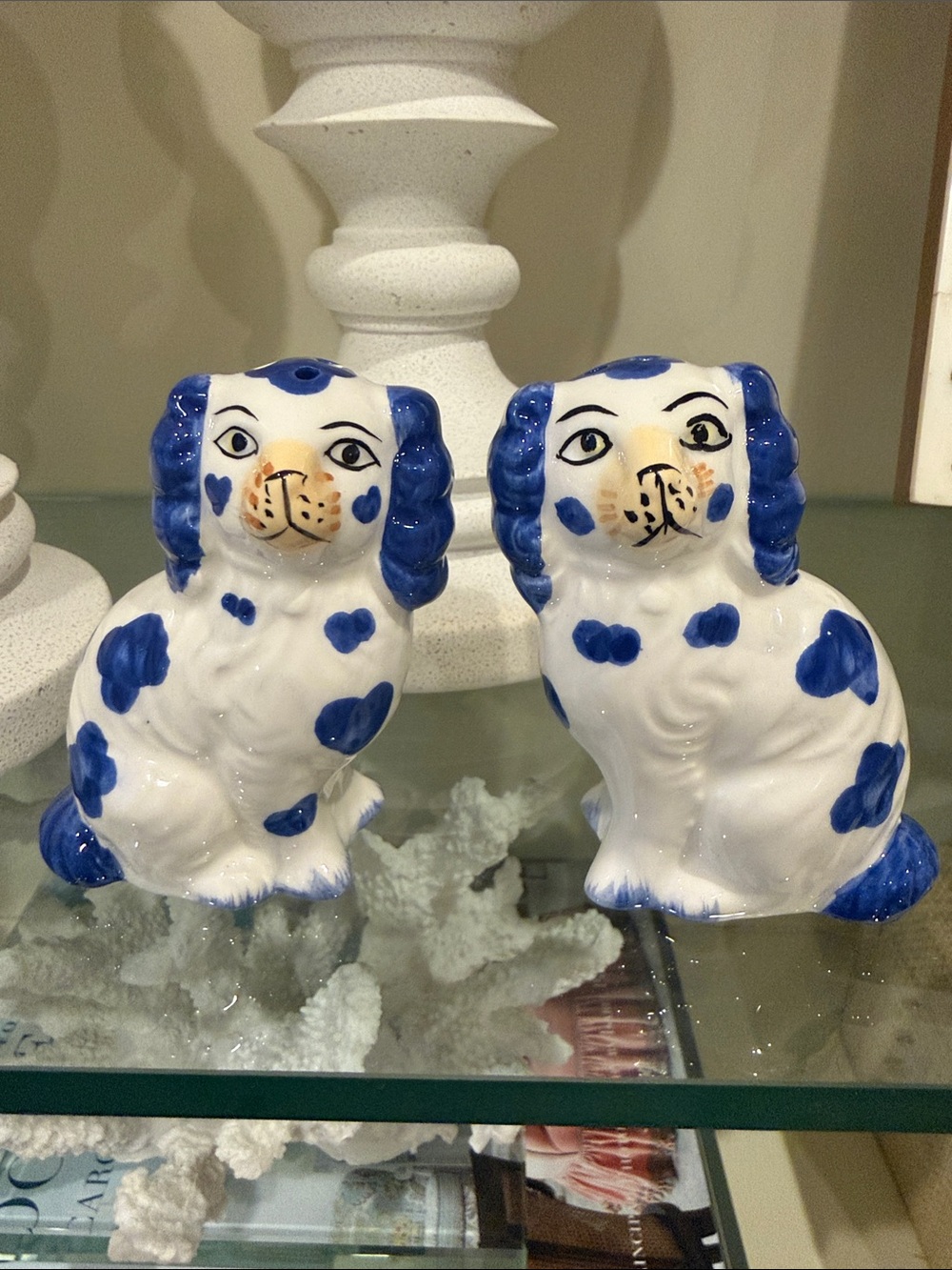 Staffordshire Dog Salt & Pepper Ceramic Set 🤍💙